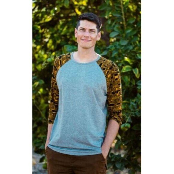 LuLaRoe Randy Unisex XS Checkered Raglan Baseball Style Tee Top 3/4 Sleeves - Picture 3 of 12